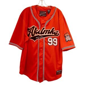 Akdmks Baseball Jersey Heavy Hitter Button Up Orange Jersey Large Streetwear Y2K